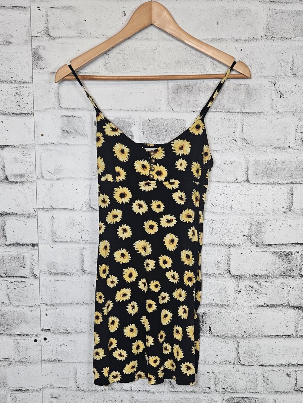 Urban Outfitters Sunflower Print Mini Dress XS Black Floral Slip - Picture 2 of 12